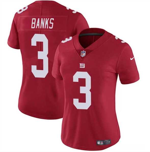 Women's New York Giants #3 Deonte Banks Red Vapor Stitched Jersey Dzhi